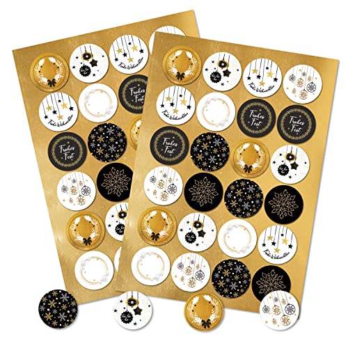 Logbuch-Verlag 48 Weihnachten Sticker schwarz-weiß goldfarben Frohes Fest rund 4 cm Geschenketiketten von Logbuch-Verlag