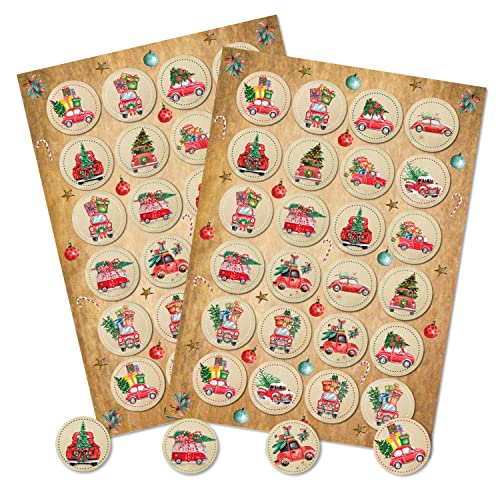 Logbuch-Verlag 48 runde Aufkleber Weihnachten Trucks Weihnachtaufkleber Weihnachtsetikett Deko Autos beige rot Verpackung Sticker von Logbuch-Verlag