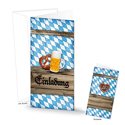 Logbuch-Verlag 5 Einladungskarten bayerisch blau weiß Rautenmuster mit Kuvert DIN lang Einladung Karten Hochzeit Bayern Oktoberfest Party von Logbuch-Verlag