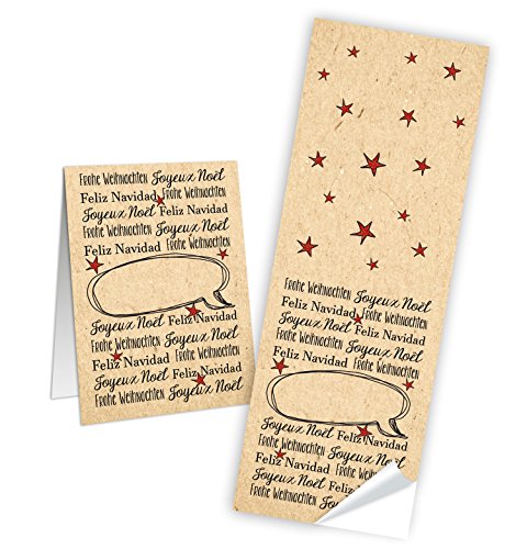 Logbuch-Verlag 50 Aufkleber Frohe Weihnachten sticker verschiedene Sprachen 5 x 14,8 cm weihnachtliche Namensaufkleber Etiketten beige rot schwarz für Namen von Logbuch-Verlag