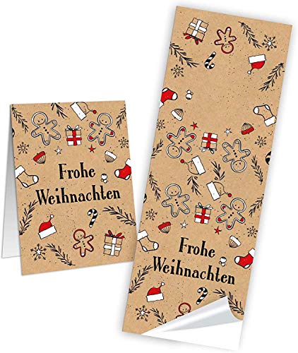 Logbuch-Verlag 50 Frohe Weihnachten Text Weihnachtsaufkleber 5 x 14,8 cm braun rot schwarz weiß Sticker für Geschenktüten Verpackungen von Logbuch-Verlag