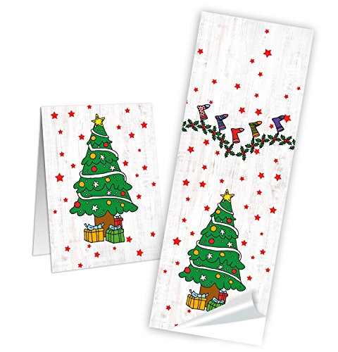 Logbuch-Verlag 50 Weihnachtsaufkleber Weihnachtsbaum Baum Weihnachten weiß grün - längliche Aufkleber Banderolen 5 x 14,8 cm von Logbuch-Verlag