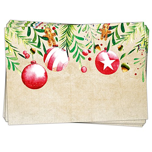 Logbuch-Verlag 50 Weihnachtsetiketten zum Beschriften 7 x 5 cm beige rot grün - Geschenkaufkleber Sticker Namensaufkleber Weihnachten von Logbuch-Verlag