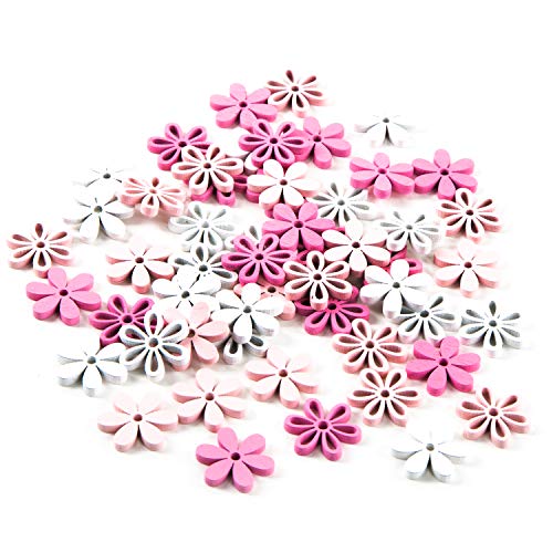 Logbuch-Verlag 54 Mini Blumen 2 cm Holz Streuteile Holzblumen Streudeko Geburtstag Taufe Tischdeko pink weiß zum Streuen von Logbuch-Verlag