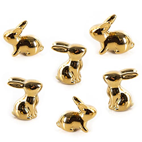 Logbuch-Verlag 6 kleine Mini Osterhasen Gold glänzend aus Porzellan Osterdeko Hasen Figuren Tischdeko Ostern 4 cm von Logbuch-Verlag