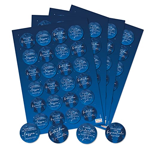 Logbuch-Verlag 96 Aufkleber Frohe Weihnachten Weihnachtssprüche Sticker Ø 4 cm blau Wereartikel Firma Kundengeschenk von Logbuch-Verlag