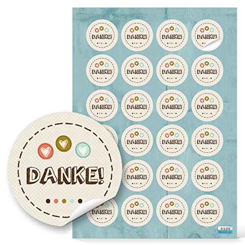 Logbuch-Verlag 96 Danke Sticker rund 4 cm beige natur mit Herzen Kunden Geschenke Gastgeschenke Kartenaufkleber von Logbuch-Verlag