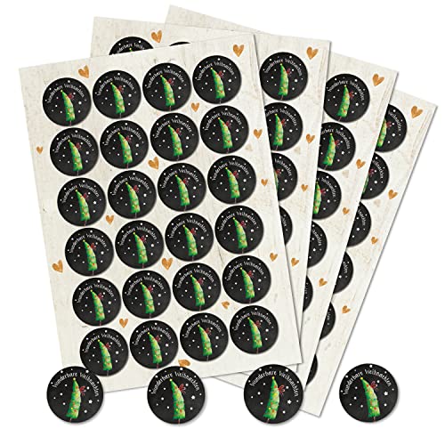 Logbuch-Verlag 96 Frohe Weihnachten Sticker Etiketten für Geschenke und Verpackungen grün Baum schwarz 4 cm von Logbuch-Verlag