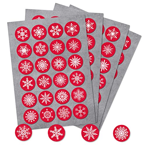 Logbuch-Verlag 96 rot weiße Schneeflocken Geschenkaufkleber Verpackung Weihnachten Deko Etikett Sticker rund 4 cm Sterne von Logbuch-Verlag