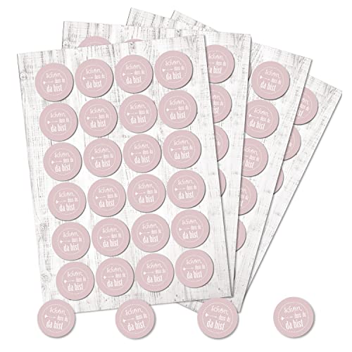 Logbuch-Verlag 96 Schön dass du da bist Aufkleber rosa weiß Willkommen Sticker Hochzeit Babyparty Mädchen Geburtstag rund 4 cm von Logbuch-Verlag