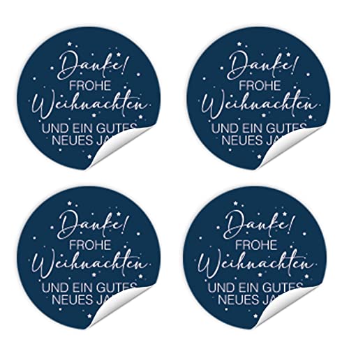 Logbuch-Verlag 96 Weihnachtssticker blau weiß Danke & Frohe Weihnachten Etiketten rund - Weihnachtspost Kunden Geschenk Firma Business Ø 4 cm von Logbuch-Verlag