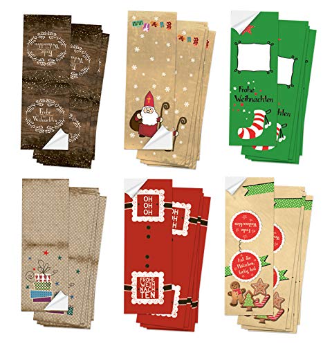 Logbuch-Verlag Aufkleber Set - 60 Weihnachtsaufkleber mit und ohne Text 5 x 14,8 cm - Weihnachtssticker - Verzierung für Verpackungen & Weihnachtstüten von Logbuch-Verlag