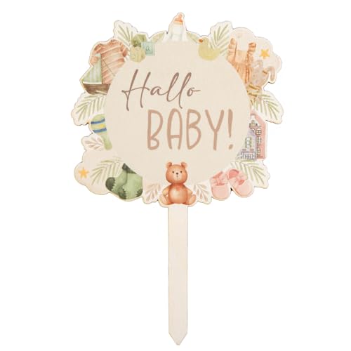 Logbuch-Verlag Babyparty Tortendeko Hallo Baby Caketopper Geburt Kuchendeko neutral Junge Mädchen 15 x 22 cm von Logbuch-Verlag