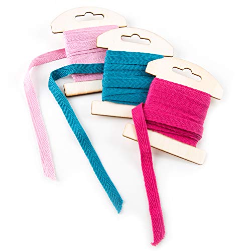 Logbuch-Verlag Baumwollband Set 3 x 3 m - 1 cm breit - 100% Baumwolle Geschenkband Saumband Nähband rosa pink blau - Band zum Nähen & Basteln von Logbuch-Verlag