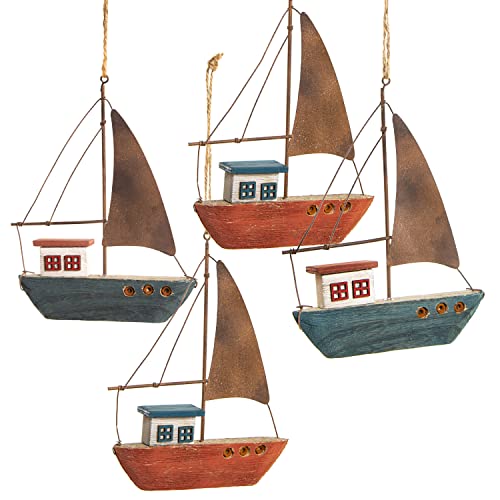 Logbuch-Verlag Deko Set maritim nautisch - 4 Segelboot Anhänger aus Holz & Metall - Badezimmer Dekoration von Logbuch-Verlag