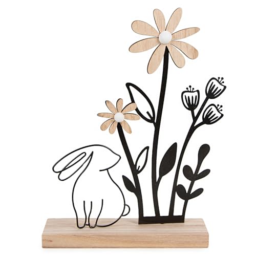 Logbuch-Verlag Moderne Osterdekoration zum Hinstellen Osterhase Hase mit Blumen Frühling Ostern Deko 19 x 27 cm von Logbuch-Verlag