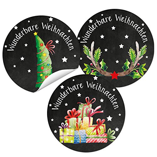 Logbuch-Verlag Weihnachtssticker Set 72 Weihnachtsaufkleber Frohe Weihnachten schwarz rot grün Ø 4 cm moderne Sticker für Geschenke von Logbuch-Verlag