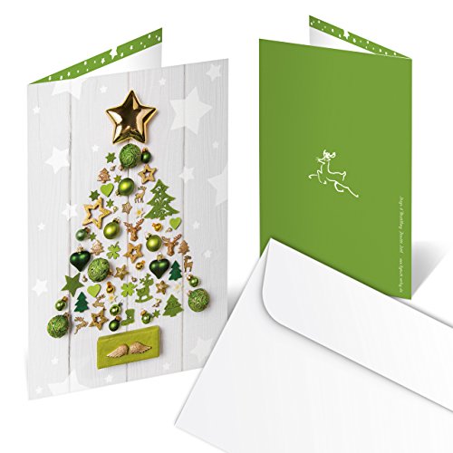 Logbuch-Verlag Set 10 Weihnachtskarten grün gold weiß 11,5 x 17 cm Klappkarten mit Kuvert - Grußkarten Weihnachten weihnachtlich für Kunden Geschäftspartner Weihnachtspost von Logbuch-Verlag