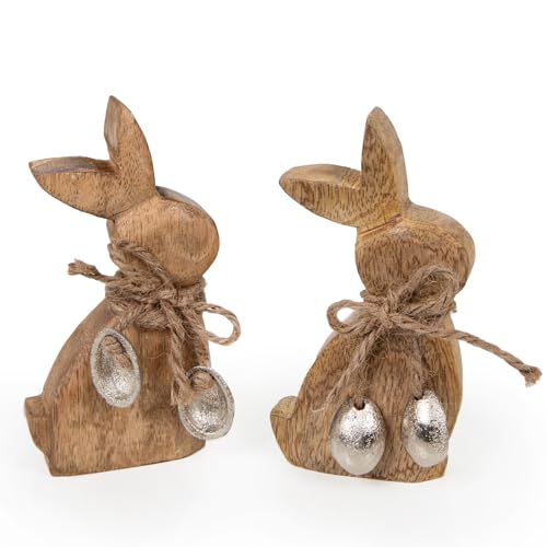 Logbuch-Verlag2 kleine Osterhasen Hasen Figuren aus Holz braun Silber Dekohase Ostern Deko Osterschmuck 14 cm von Logbuch-Verlag