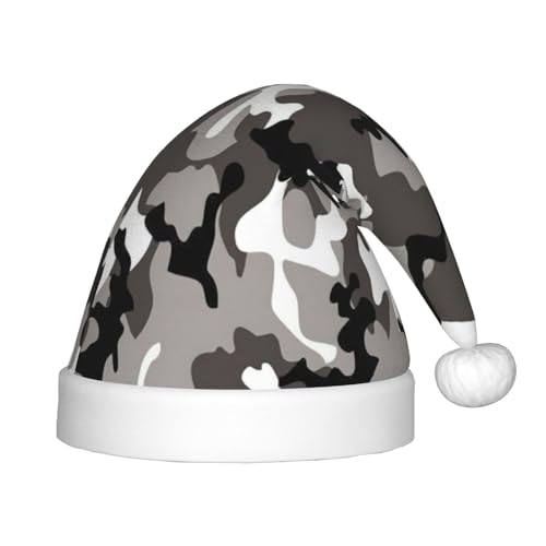 Logdgnk Ack grau-weißer Camouflage-Druck, Outdoor-Weihnachtszubehör für Unisex, Weihnachtsmannmützen zum Basteln, Partys und Weihnachtsmann-Mütze von Logdgnk