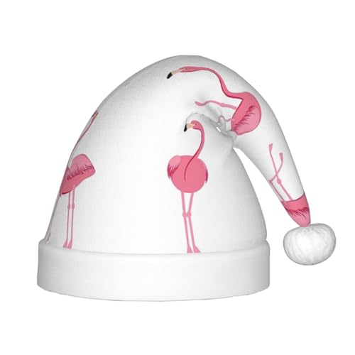 Logdgnk Flamingos auf weißem Druck, Outdoor-Weihnachtszubehör für Unisex, Weihnachtsmannmützen zum Basteln, Partys und Weihnachtsmann-Mütze von Logdgnk