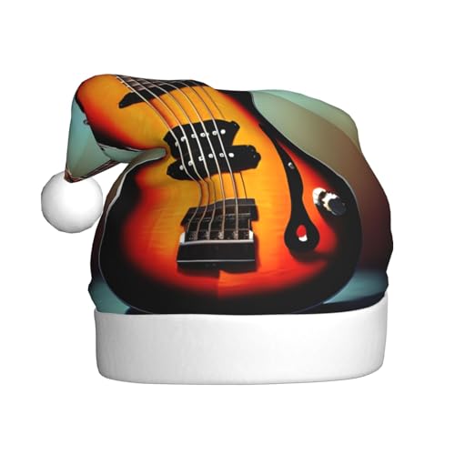 Logdgnk Gitarre Bass Musik Musikinstrument Druck Festliche Elfenmütze Weihnachtsmütze Beanie Damen Erwachsene Urlaub Weihnachtsmann Kostüm 40 cm von Logdgnk