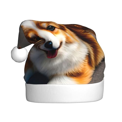 Logdgnk Lustiger Corgi Butt brauner Druck Festliche Elfenmütze Weihnachtsmütze Beanie Damen Erwachsene Urlaub Weihnachtsmann Kostüm 40 cm von Logdgnk