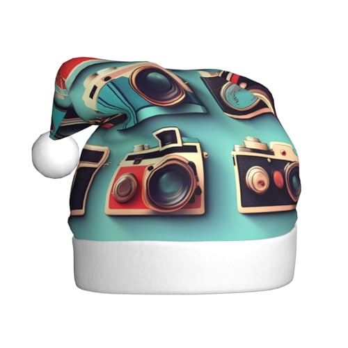 Logdgnk Retro Cool Camera Collection Print Festive Elf Hat Christmas Hat Beanie Women Adults Holiday Santa Costume 40.0 cm von Logdgnk