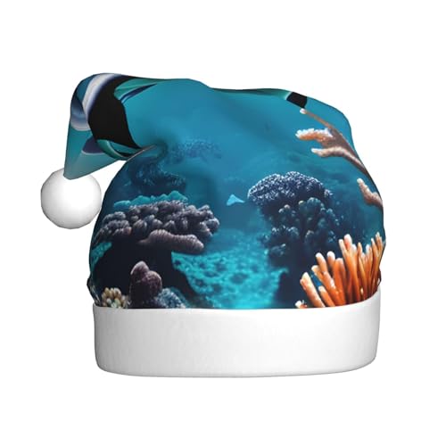 Logdgnk Schöne Unterwasserwelt Delfine Korallendruck Festliche Elfenmütze Weihnachtsmütze Beanie Damen Erwachsene Urlaub Weihnachtsmann Kostüm 40 cm von Logdgnk