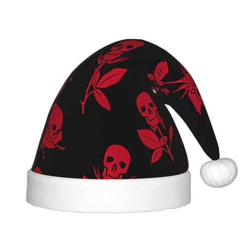 Logdgnk Totenkopf-Rosen-Druck, Outdoor-Weihnachtszubehör für Unisex, Weihnachtsmannmützen zum Basteln, Partys und Weihnachtsmann-Mütze von Logdgnk