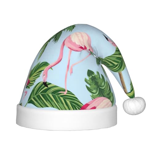 Logdgnk Tropischer Flamingo-Druck, Outdoor-Weihnachtszubehör für Unisex, Weihnachtsmannmützen zum Basteln, Partys und Weihnachtsmann-Mütze von Logdgnk