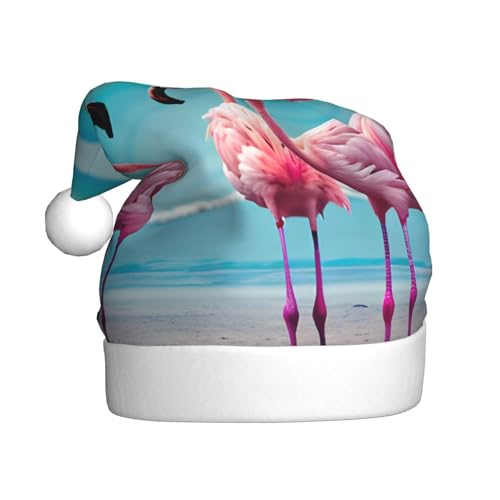 Logdgnk Weihnachtsmütze mit Flamingo-Strand-Druck, festliche Elfenmütze, Beanie, Damen, Erwachsene, Urlaub, Weihnachtsmann-Kostüm, 40 cm von Logdgnk