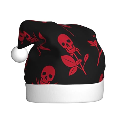 Logdgnk Weihnachtsmütze mit Totenkopf-Rosen-Druck, festliche Elfenmütze, Beanie, Damen, Erwachsene, Urlaub, Weihnachtsmann-Kostüm, 40 cm von Logdgnk