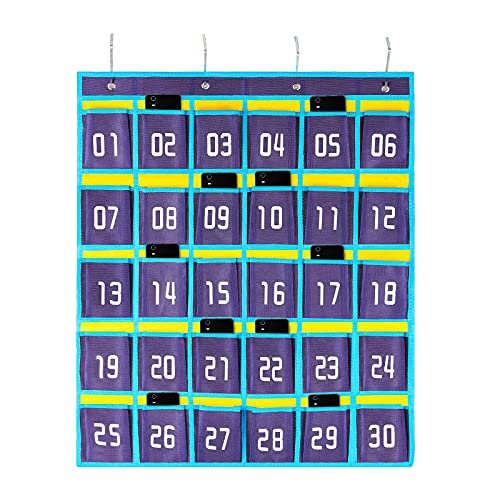 Loghot Nummerierte Klassenzimmer-Kleinteile-Schrank-Taschentabelle für Handys, Halterung, Wand-Tür-Organizer (30 Taschen, blau) von Loghot