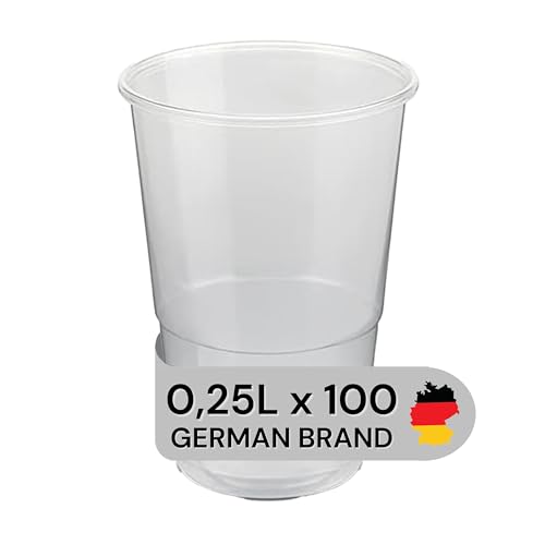 LogiPack GeRo Trinkbecher 330cc | Eichstrich 0,25l | Bierbecher Plastikbecher Einwegbecher aus Kunststoff PP (Polypropylen), Transparent klar | Ausschankbecher (100) von LogiPack GeRo