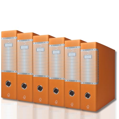 LogicaShop UBOX Ringordner A4 - Format Protokoll Rücken 8, ohne Hülle (Orange, 6 Stück) von LogicaShop