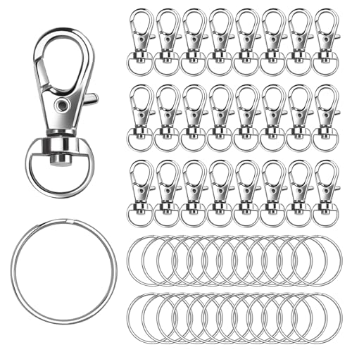 50-teiliges Premium-Schlüsselanhänger-Set, inklusive 25 Schlüsselanhänger-Clips und 25 Schlüsselanhänger-Ringe, drehbarer Karabinerverschluss aus Metall mit Schlüsselring, für Schlüsselanhänger-Clip, von Logosophia