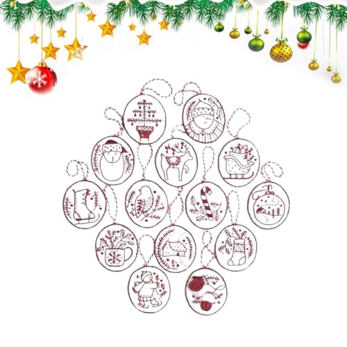 Weihnachts-Stickset, Kreuzstich-Kits, Sticksets für Erwachsene mit Nadeln, Stoff und Stickrahmen und Werkzeugen, für Erwachsene, Kinder, Anfänger, DIY-Dekoration, Heimzimmer (rot und weiß) von Lohoom