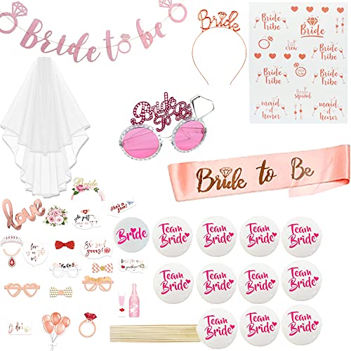 Frauen Junggesellinnenabschied Accessoires Deko, 41 Stück Bride to Be Schärpe und Schleier Der Bride-Haarreif Sehr Stabil,Der Schleier Hat die Perfekte Länge für Bachelorette Party von Loiina