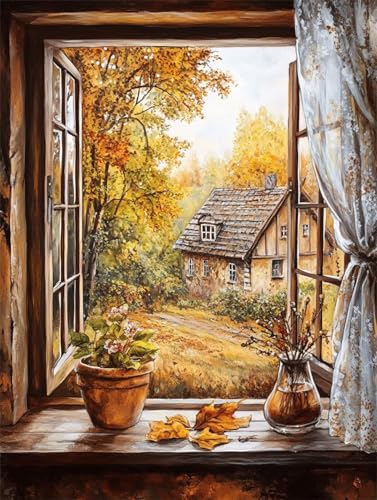 Diamond Painting Erwachsene Set Landschaft Vor Dem Fenster 5D Diamant Malerei Kinder Diy Mosaikherstellung Malen Nach Zahlen Full Drill Cross Stickerei Art Kit für Home Dekor Round Drill 40x50cm D1356 von Loixx