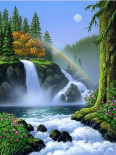 Lojinny 5D Diamond Painting Kits for Adults, Waldwasser Wasserfall 35x45cm DIY Diamant Painting Bilder Full Drill Embroidery Pictures Arts by Number Kits Diamond Painting Kits for Home Wall Decor von Lojinny