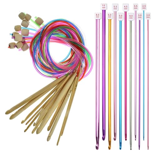 Lokaquk 23 Pieces Tunisian Crochet Hooks Set, 23 Pieces Colorful Knitting Needle Set, Tunisian Crochet Knitting Needle, Afghan Long Crochet Hooks for Crafting, Crochet Hook Set for Beginners von Lokaquk