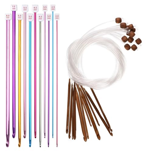 Lokaquk 23 Pieces Tunisian Crochet Hooks Set, 23 Pieces Colorful Knitting Needle Set, Tunisian Crochet Knitting Needle, Afghan Long Crochet Hooks for Crafting, Crochet Hook Set for Beginners von Lokaquk