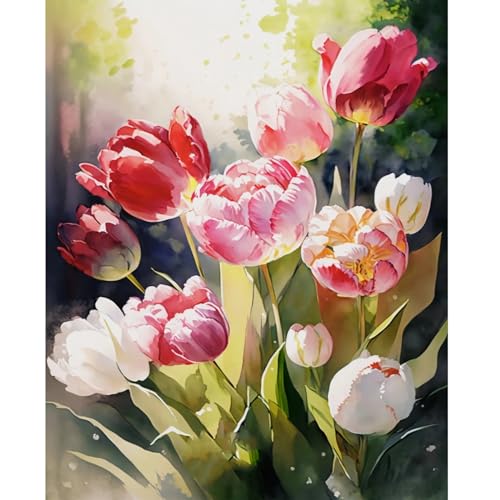 Lolipony Malen Nach Zahlen Erwachsene Blume Landschafts DIY Ölgemälde Leinwand Set mit 3 Pinsel und Acrylpigment für Frauen Home Deko Geburtstag Weihnachten Geschenk - 40 x 50 cm (Ohne Rahmen) von Lolipony