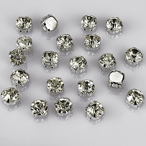 LolliBeads™ Kristall-Strasssteine, tschechisches Glas, mit Ringen zum Aufnähen, mit versilberter Messing-Basis, Halterung mit Zinken, zum Aufnähen auf DIY-Projekte, glas, White Crystal-10mm-50pcs von LolliBeads