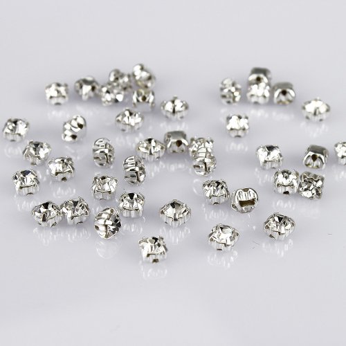 LolliBeads™ Kristall-Strasssteine, tschechisches Glas, mit Ringen zum Aufnähen, mit versilberter Messing-Basis, Halterung mit Zinken, zum Aufnähen auf DIY-Projekte White Crystal-4mm-100pcs von LolliBeads