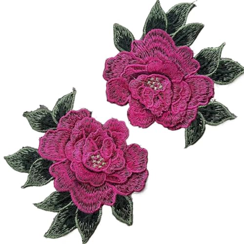 Lomjuytg 2 x Rosen-rote Stickerei Rose Blume Spitze Aufnäher Patch Trim Applikation für Kleidung Hochzeitskleid Applikation Dekor 10,9 x 14,9 cm von Lomjuytg