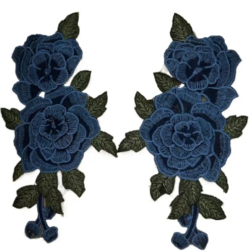 Lomjuytg 2 x blaue Stickerei Rose Blume Spitze Aufnäher Patch Trim Applikation für Kleidung Hochzeitskleid Applikation Dekor 23,6 x 12,4 cm von Lomjuytg