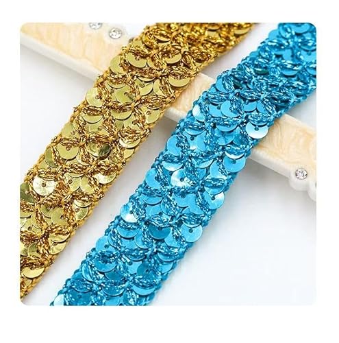 Lomjuytg 4,5 m goldenes Paillettenband, 2,2 cm, unelastisches Glitzerband zum Basteln, Nähen, Verzierungen von Lomjuytg