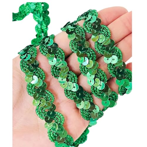 Lomjuytg 4,5 m grünes Paillettenband, 1,5 cm, zum Nähen, Spitzenband, glänzend, für Weihnachten, Halloween, Nähen, Kleid, Verzierung, Stirnband, Kostüm von Lomjuytg